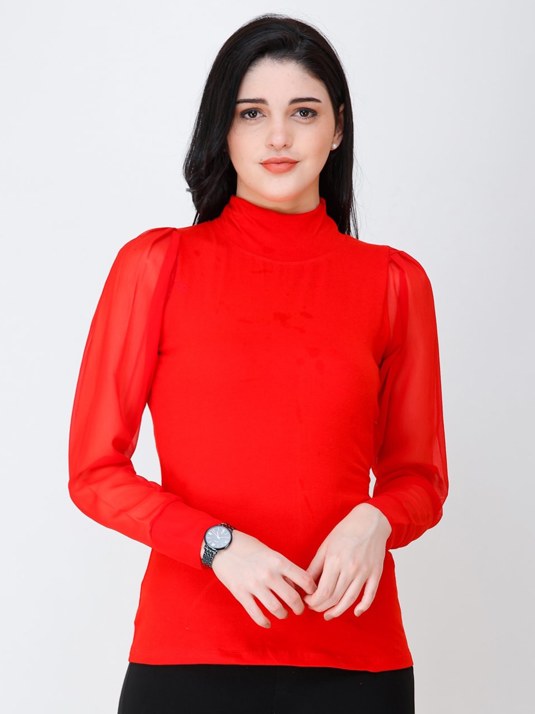 

Cation Red High Neck Cotton Top