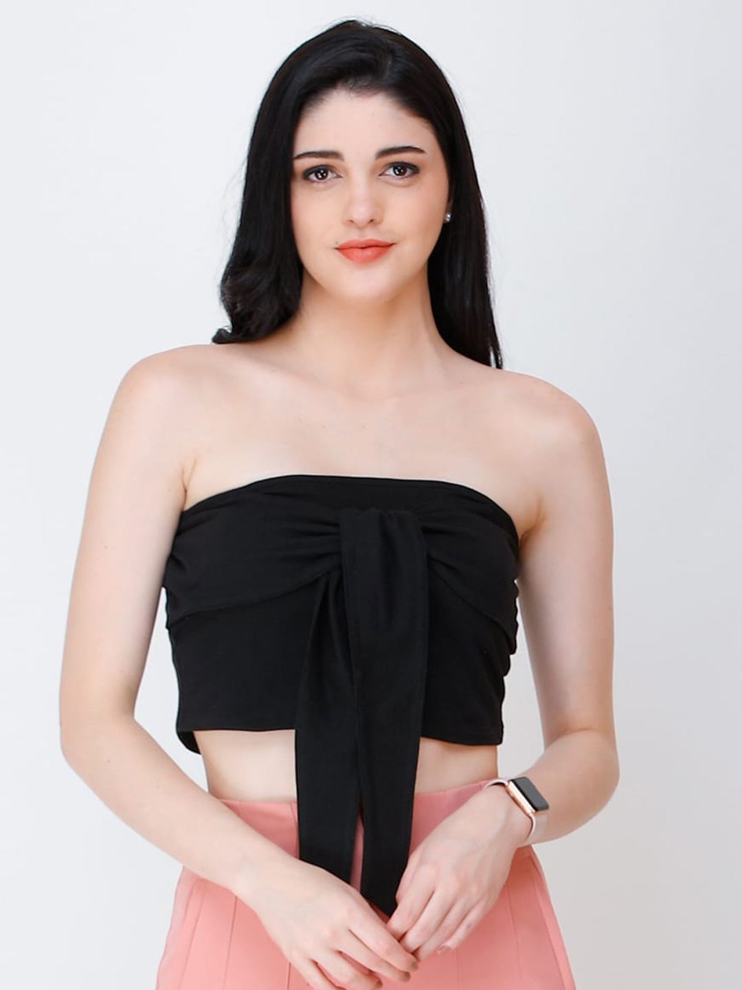 

Cation Black Strapless Cotton Tube Crop Top