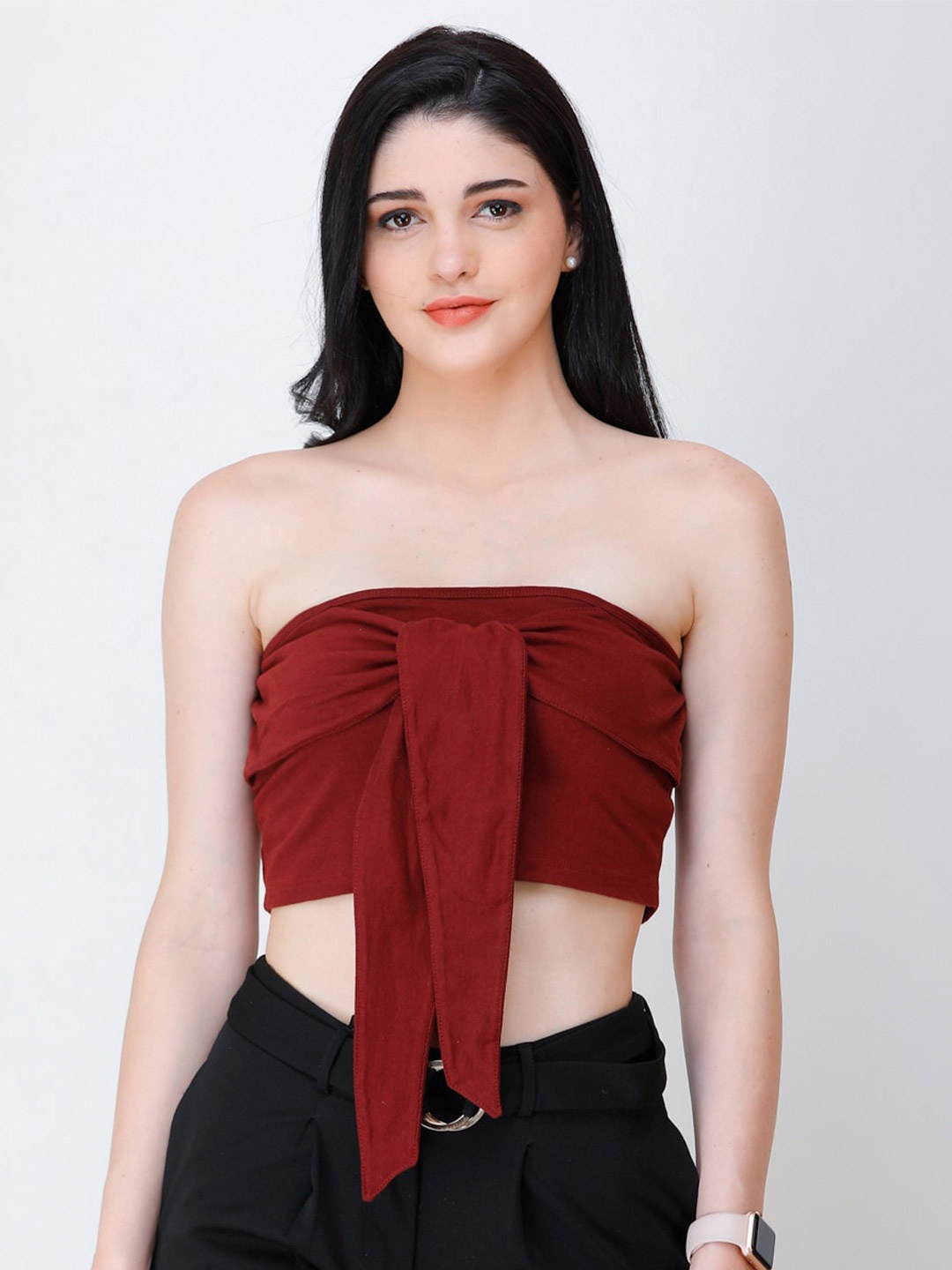 

Cation Maroon Strapless Cotton Tube Crop Top