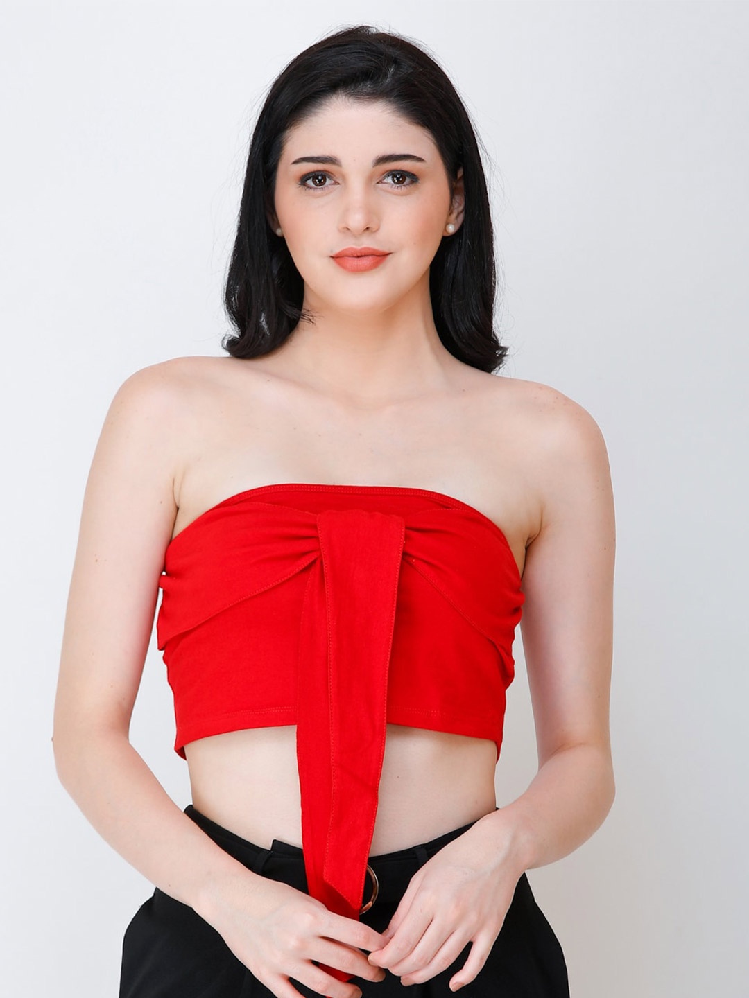 

Cation Red Strapless Cotton Tube Crop Top