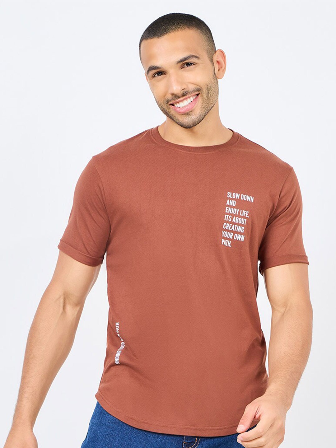 

Styli Typo Placement Print Regular Fit T-shirt, Brown