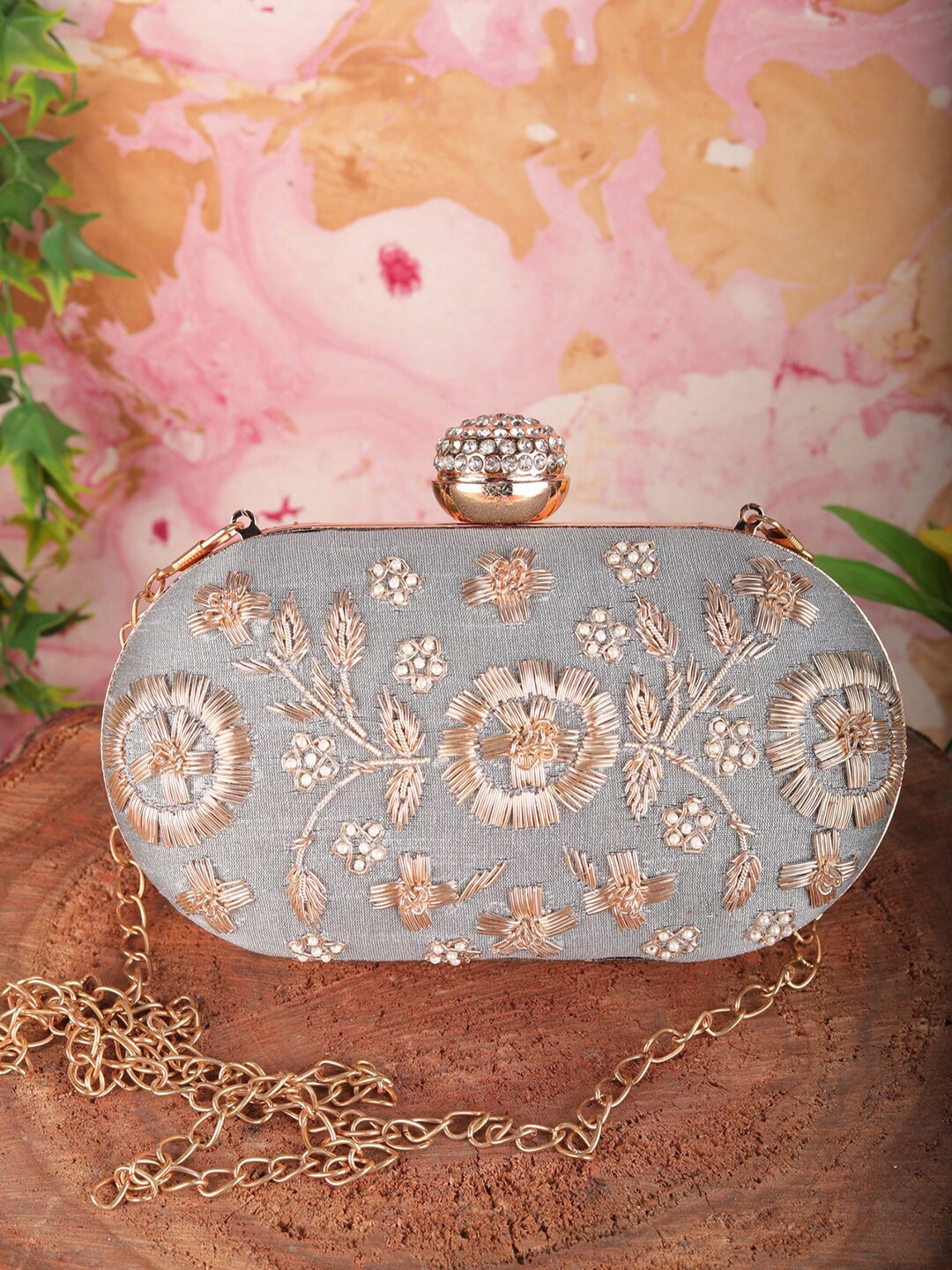 

Anouk Embroidered Box Clutch, Grey