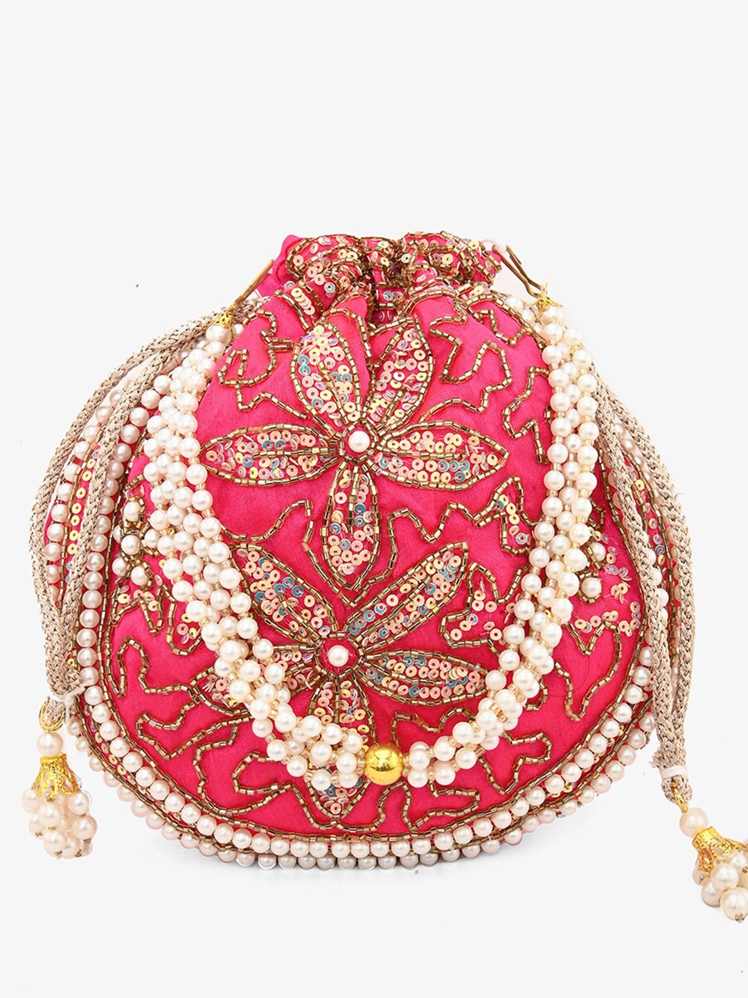 

Anouk Pink Embroidered Embellished Potli Clutch