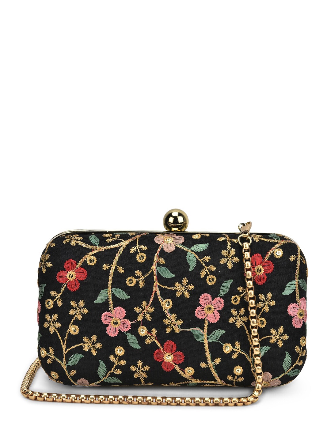 

Anouk Black Embroidered Box Clutch