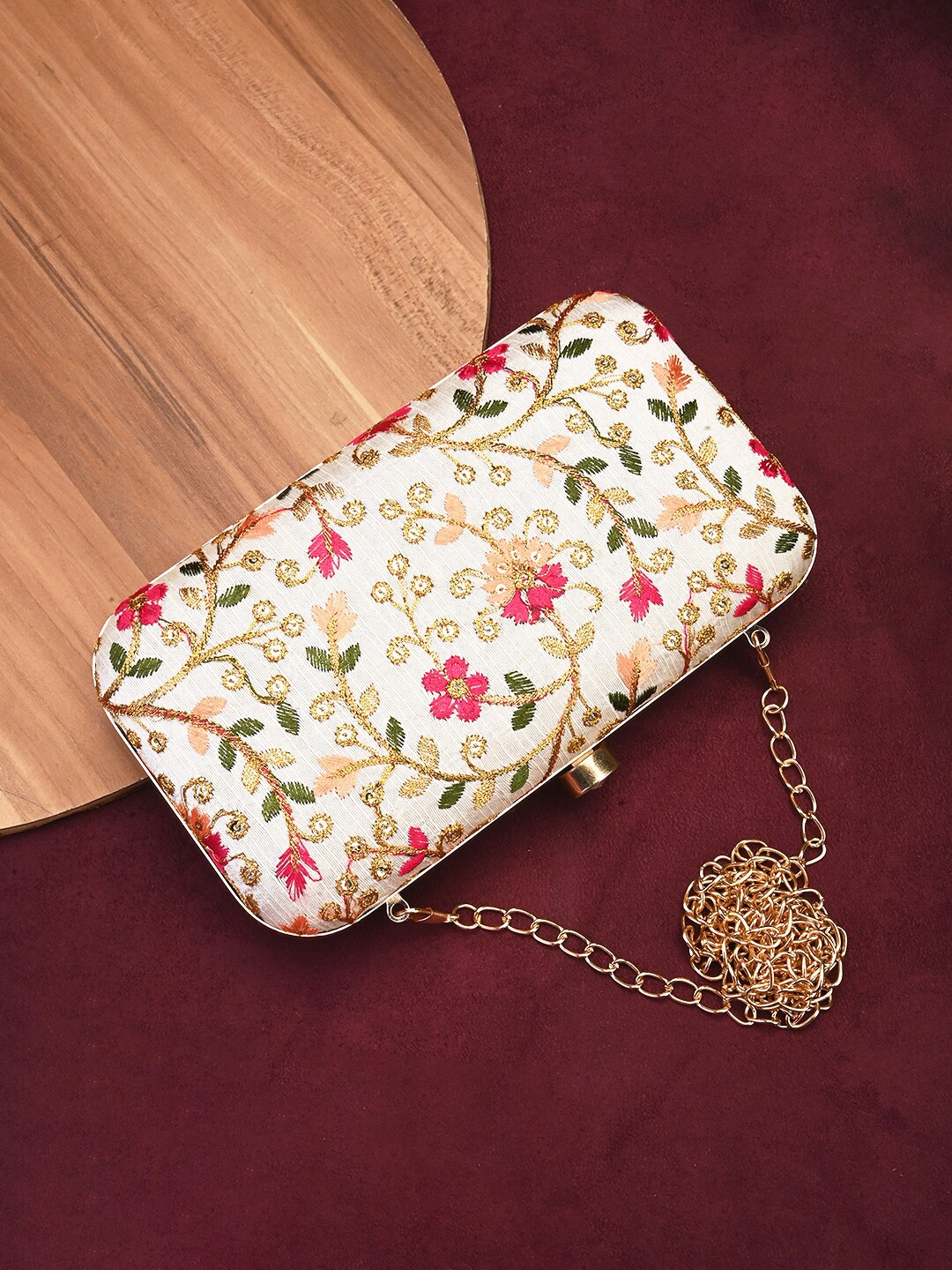 

Anouk White Embroidered Box Clutch