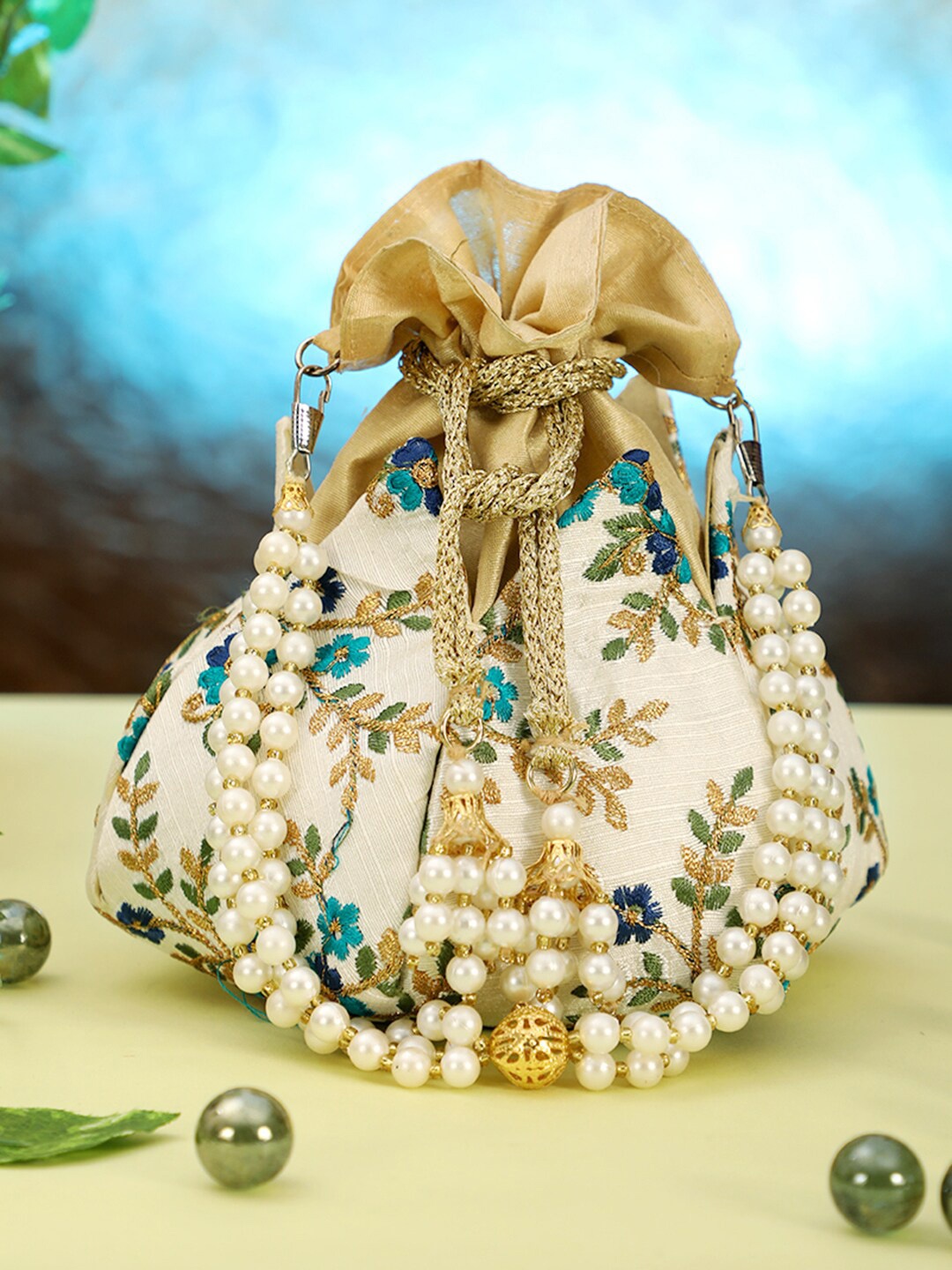 

Anouk White Embroidered Potli Clutch