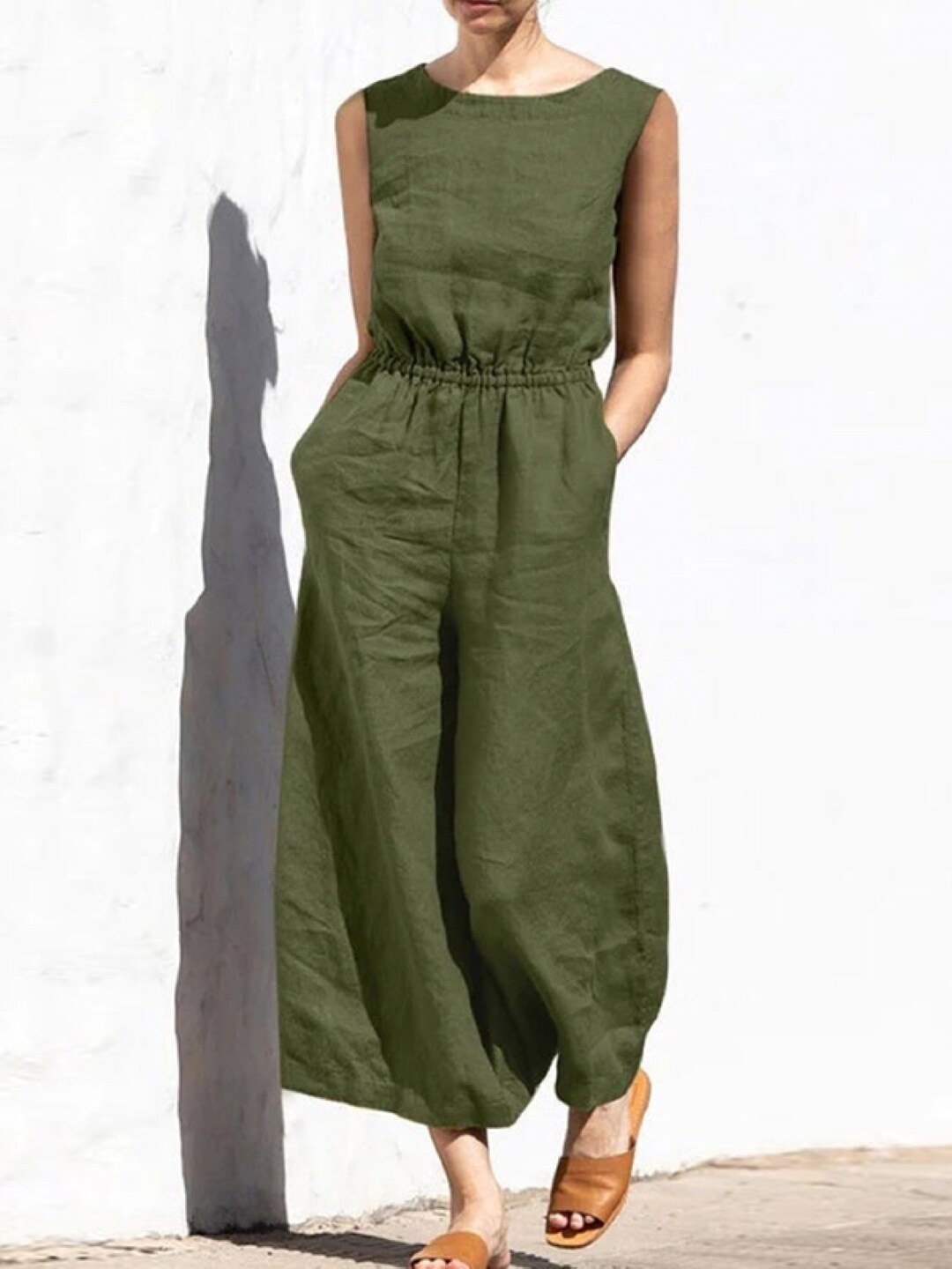 

Stylecast X KPOP Boat Neck Sleeveless Cotton Basic Jumpsuit, Green