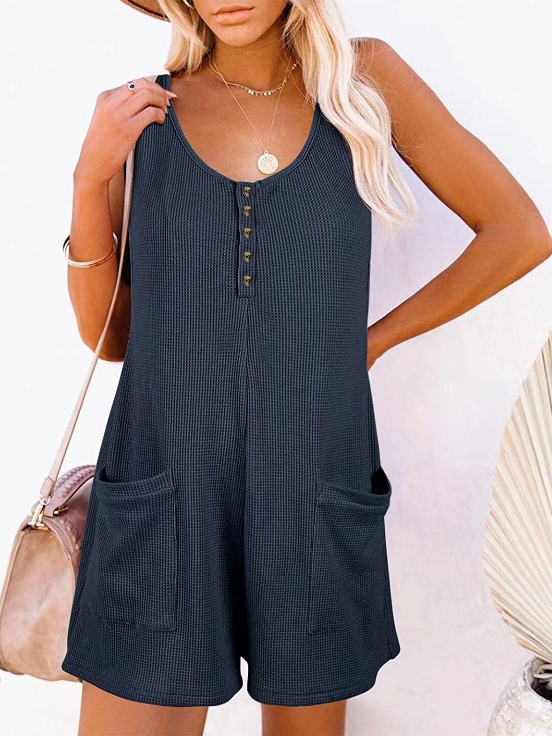 

Stylecast X KPOP Blue Self Designed Round Neck Playsuit, Navy blue
