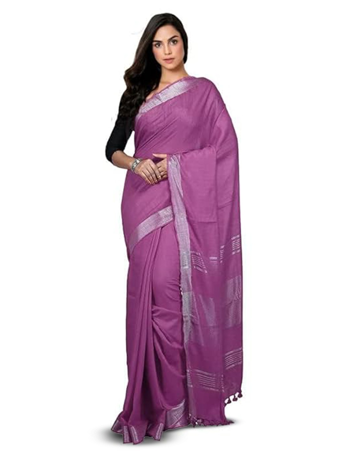 

INDIA SILK PWCS LTD Zari Pure Cotton Bhagalpuri Saree, Purple