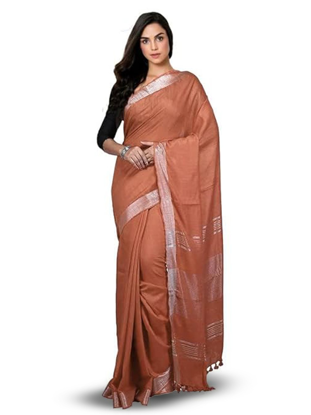 

INDIA SILK PWCS LTD Zari Pure Cotton Bhagalpuri Saree, Brown