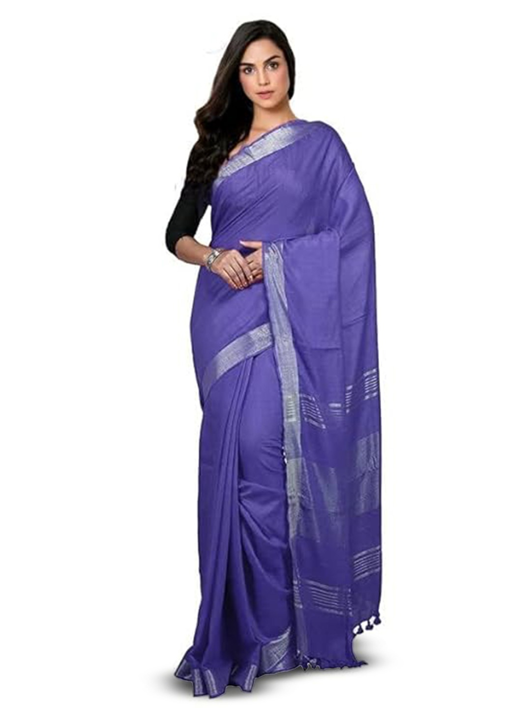 

INDIA SILK PWCS LTD Zari Pure Cotton Bhagalpuri Saree, Blue