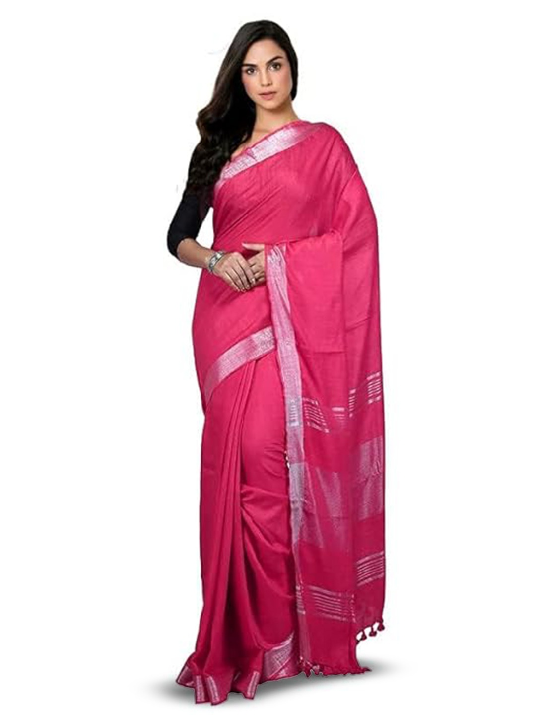 

INDIA SILK PWCS LTD Zari Pure Cotton Bhagalpuri Saree, Pink