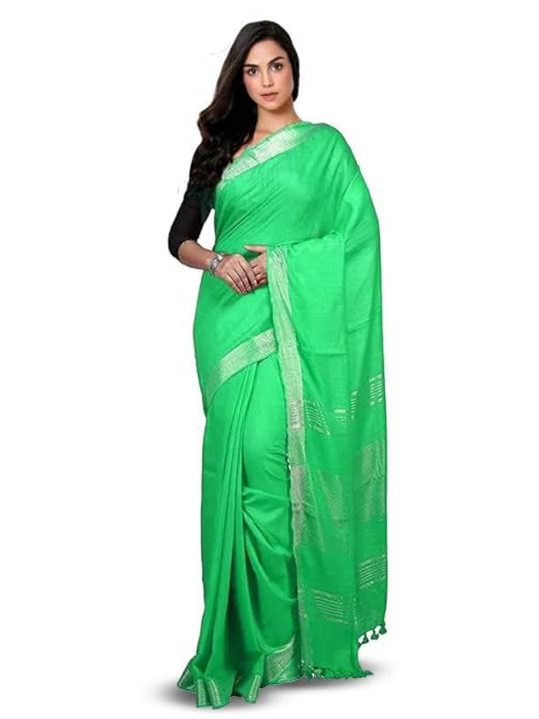 

INDIA SILK PWCS LTD Zari Pure Cotton Bhagalpuri Saree, Sea green