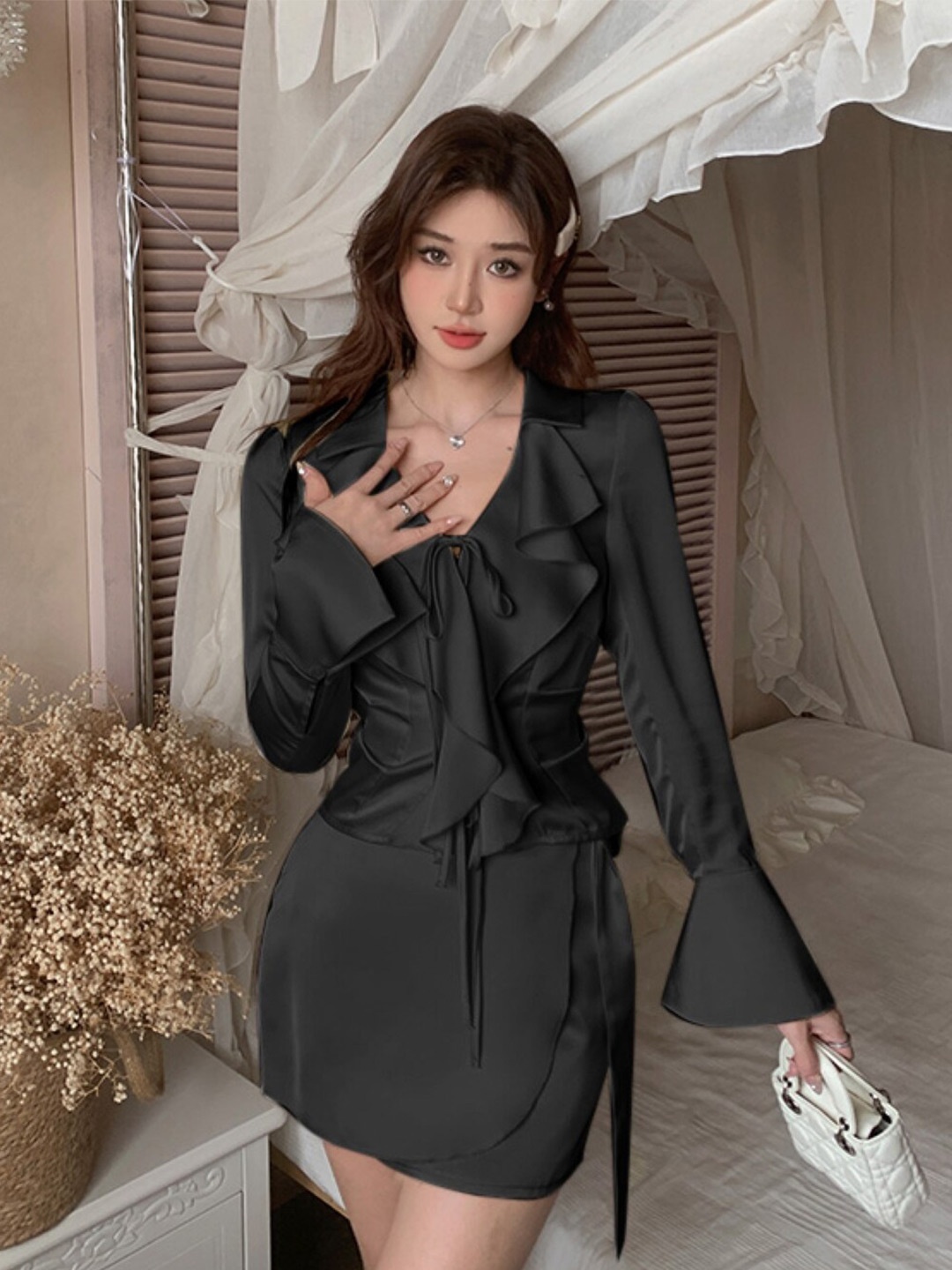 

Stylecast X KPOP V-Neck Top With Skirt, Black