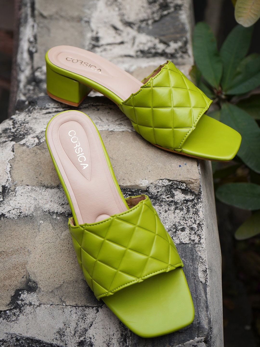 

CORSICA Textured Open Toe Block Heels, Green