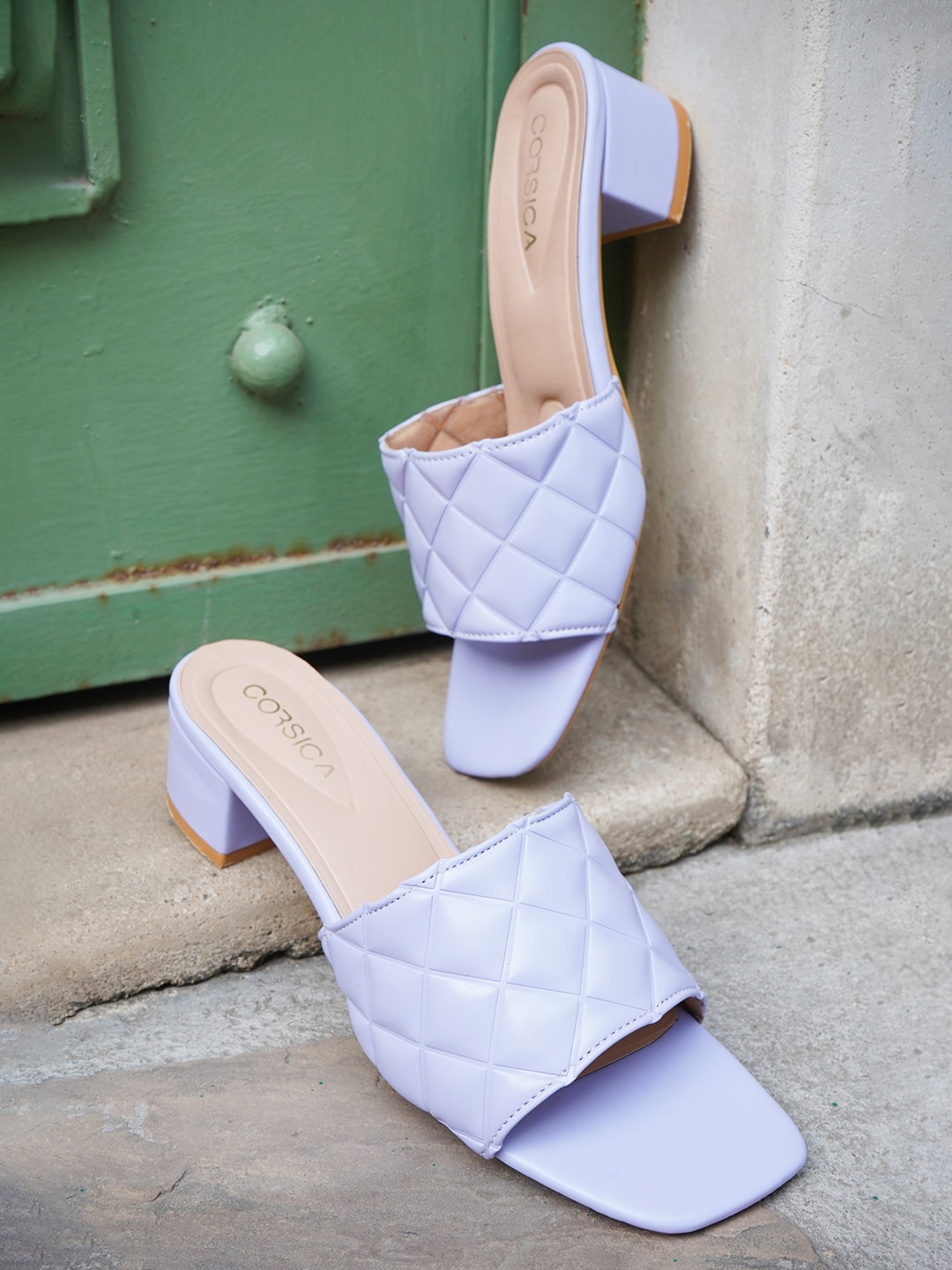 

CORSICA Textured Open Toe Block Heels, Purple