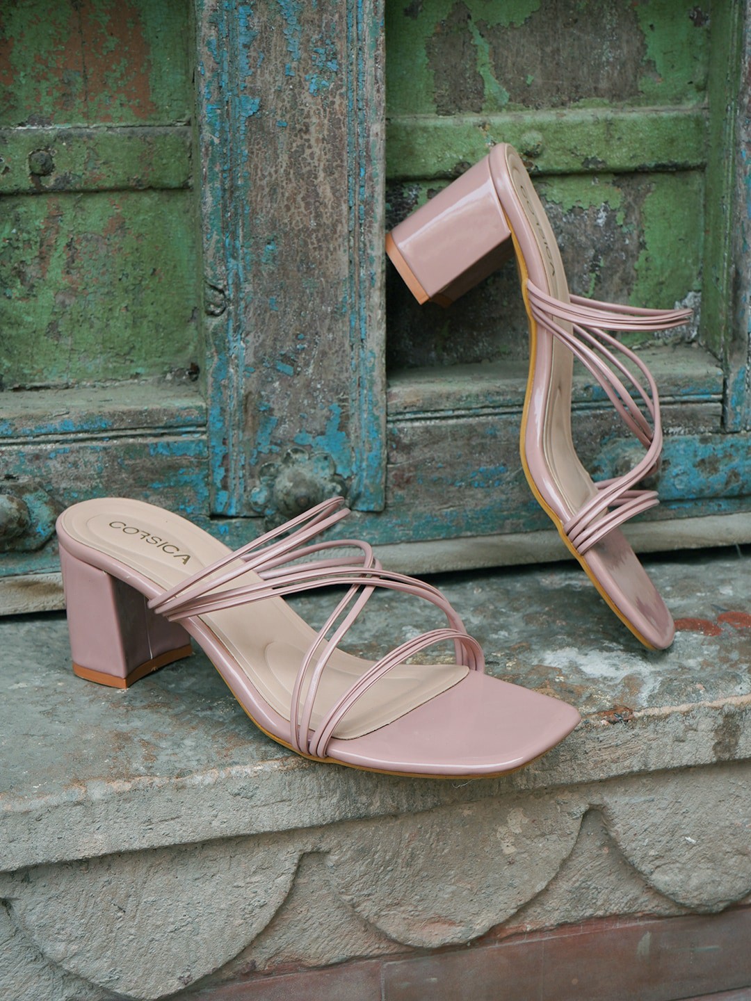 

CORSICA Open Toe Block Heels, Beige