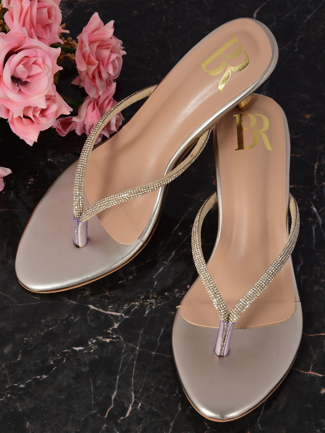 

Bella Rosa Embellished Open Toe Kitten Heels, Gold