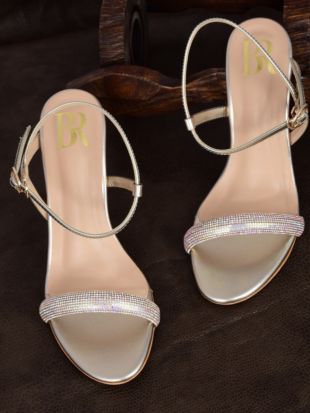 

Bella Rosa Embellished Open Toe Slim Heels, Gold