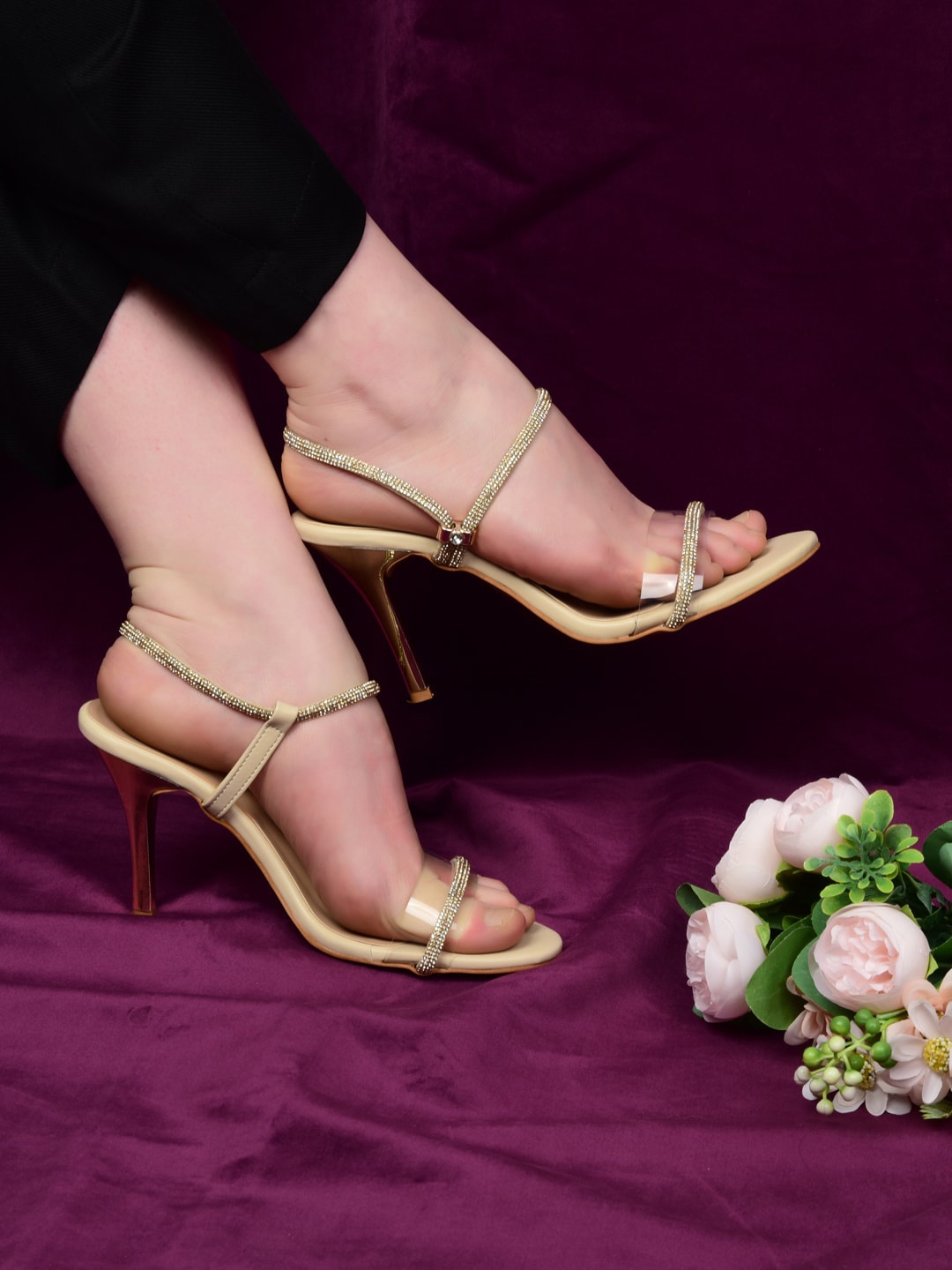 

Bella Rosa Embellished Open Toe Slim Heels, Gold