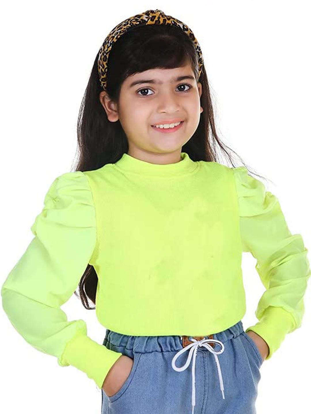 

BAESD Girls Vertical Striped Puff Sleeves Top, Green