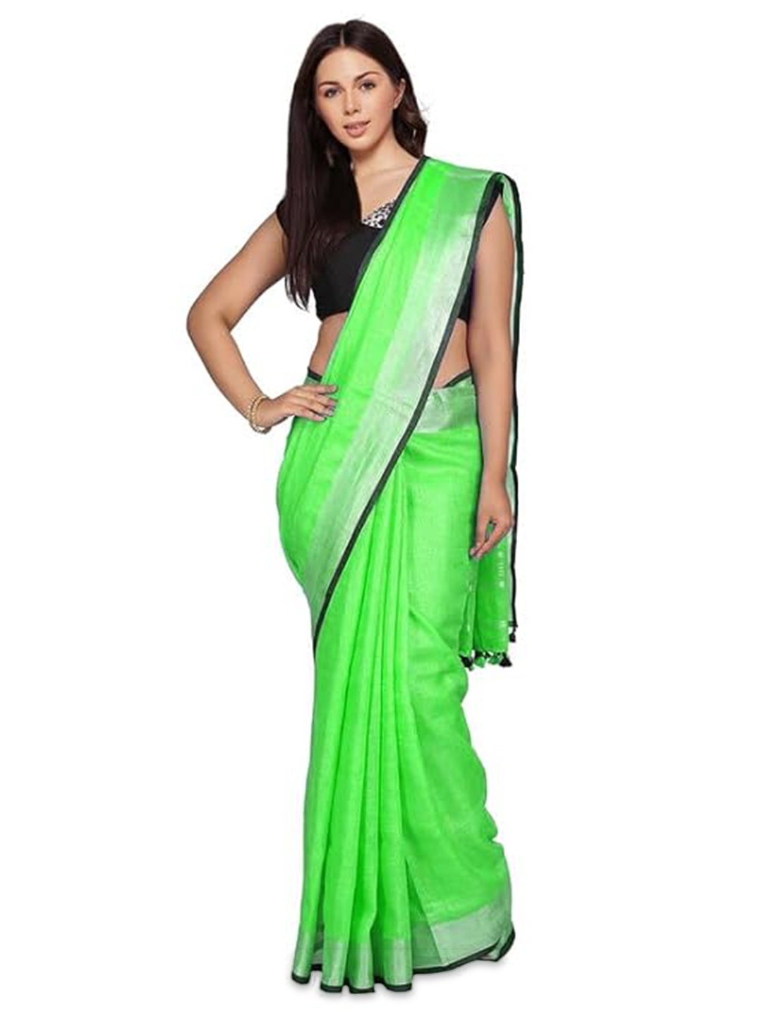 

INDIA SILK PWCS LTD Zari Pure Cotton Bhagalpuri Saree, Green