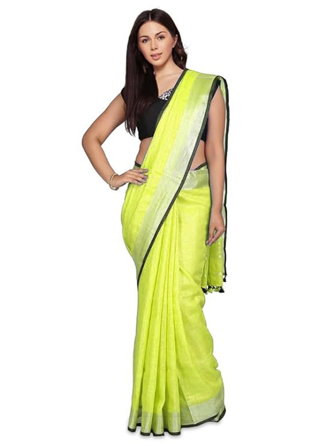 

INDIA SILK PWCS LTD Zari Pure Cotton Bhagalpuri Saree, Green