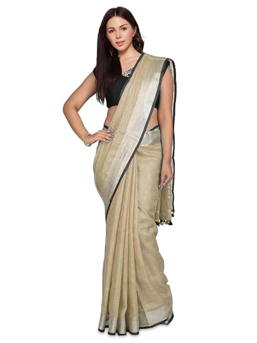 

INDIA SILK PWCS LTD Zari Pure Cotton Bhagalpuri Saree, Brown