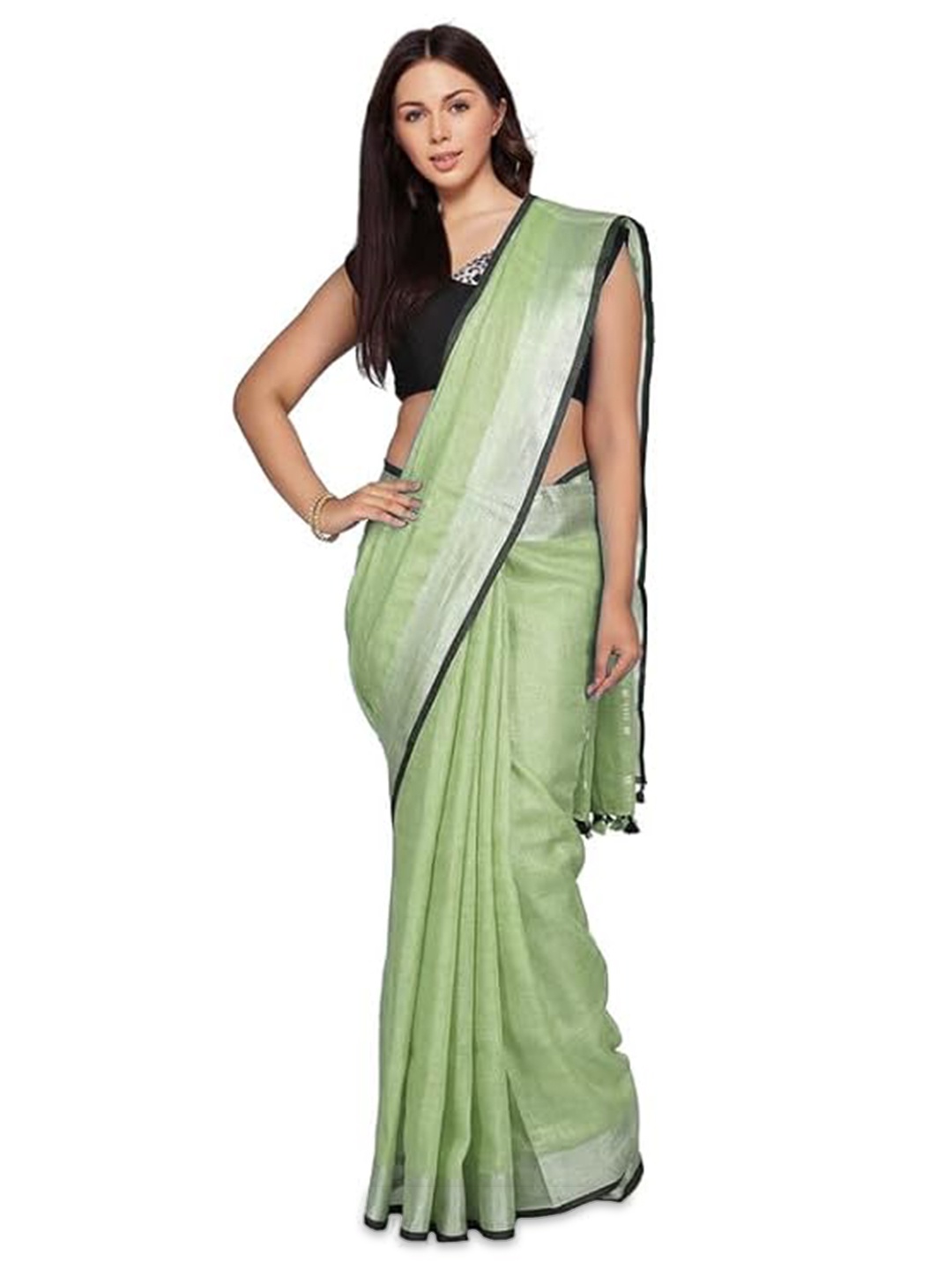 

INDIA SILK PWCS LTD Zari Pure Cotton Bhagalpuri Saree, Green