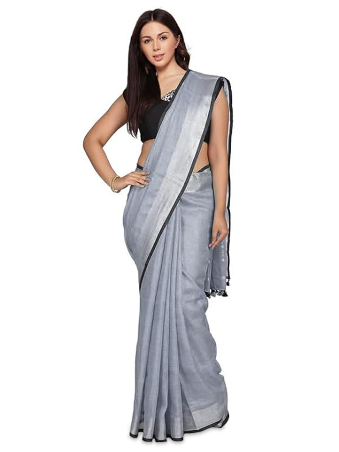 

INDIA SILK PWCS LTD Zari Pure Cotton Bhagalpuri Saree, Grey