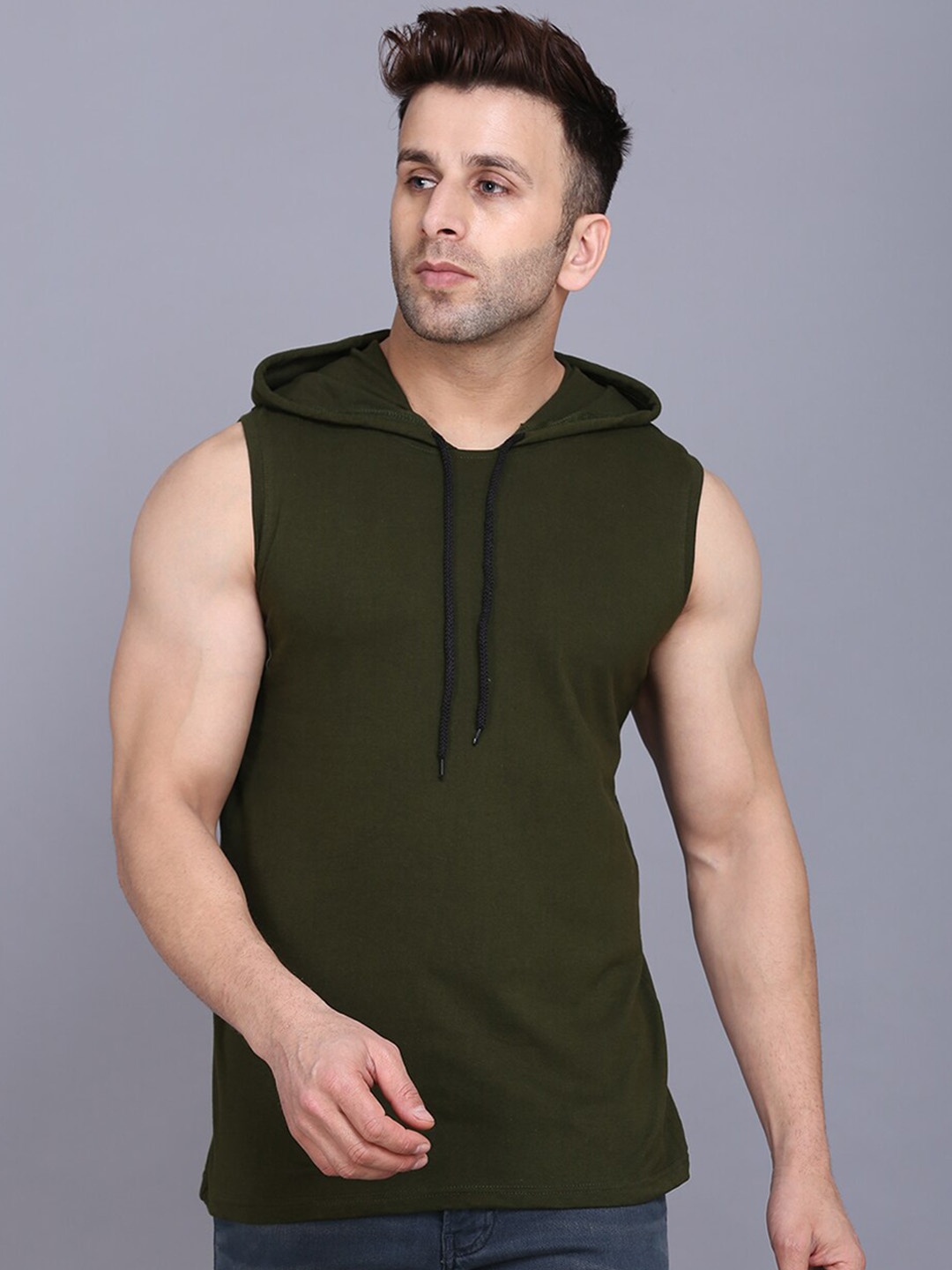 

SLOWLORIS Hooded Sleeveless Gym Vest SL028 PLAIN OLIVE