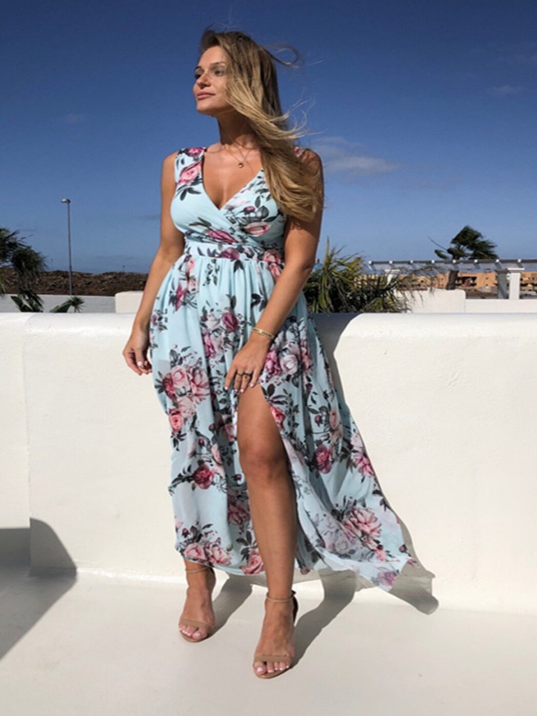 

Stylecast X KPOP Floral Print Fit & Flare Maxi Dress, Blue