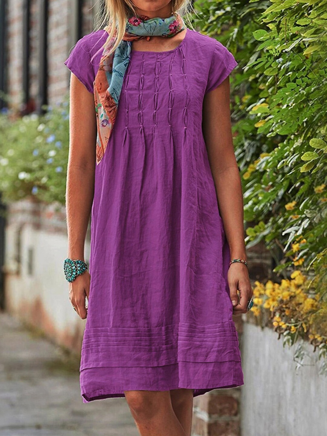 

Stylecast X KPOP Purple Round Neck A-Line Dress