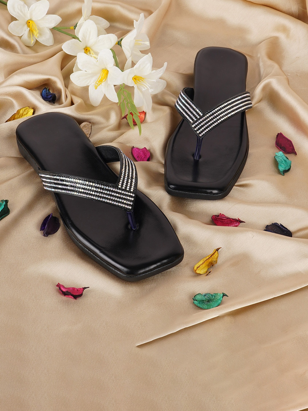 

BAESD Embellished Open Toe Flats, Black