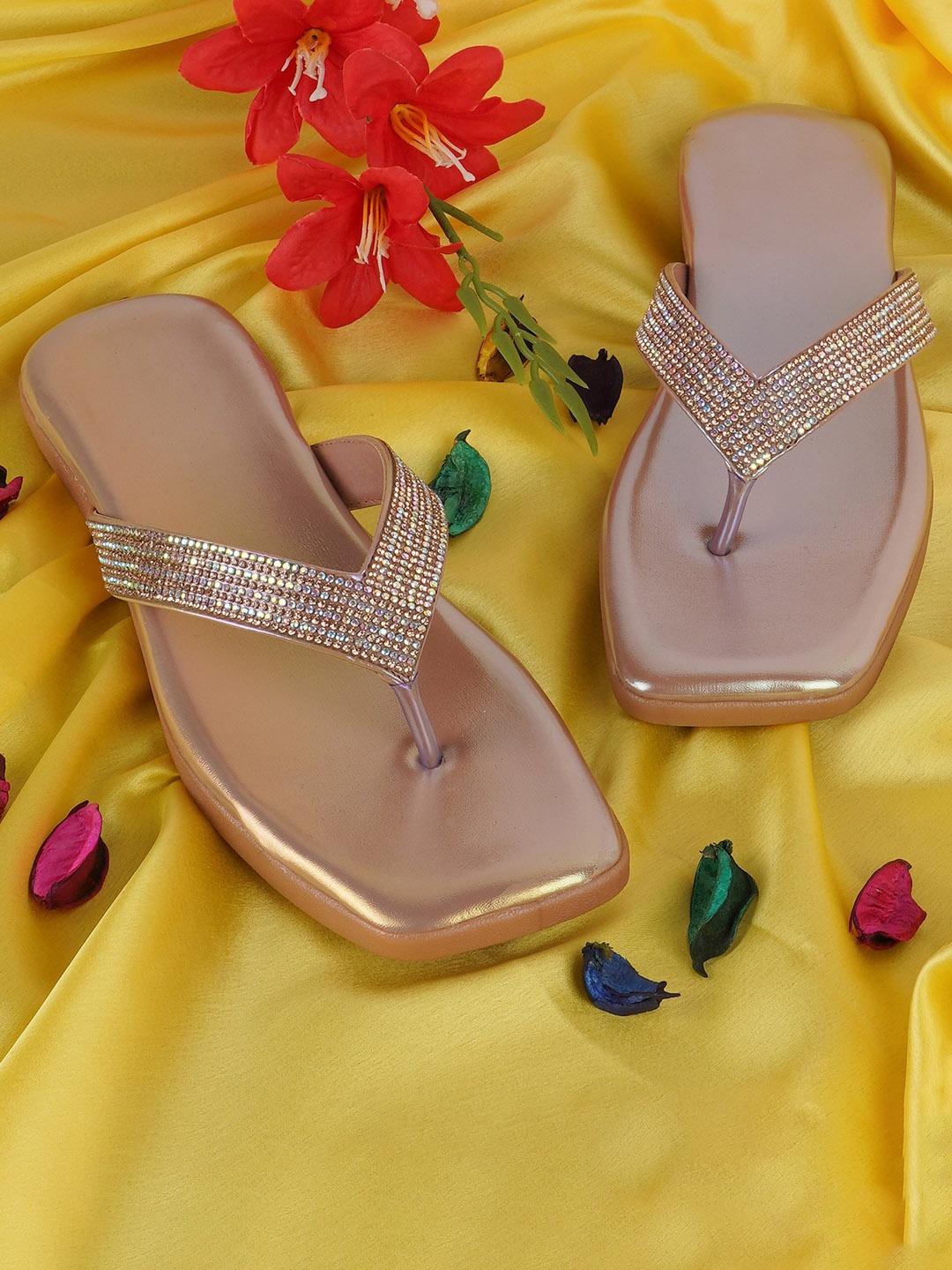 

BAESD Embellished Open Toe Flats, Gold