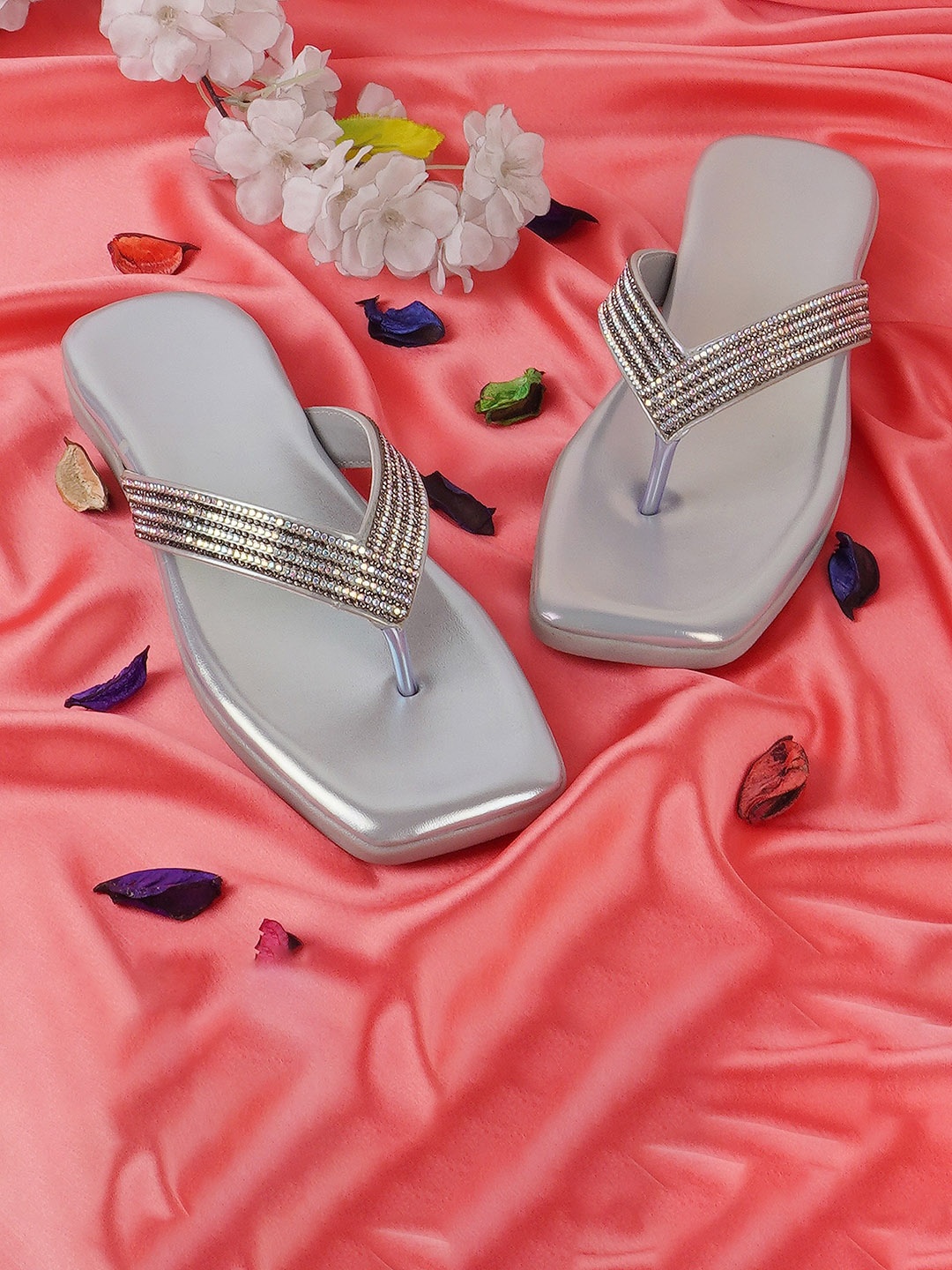 

BAESD Embellished Open Toe Flats, Grey