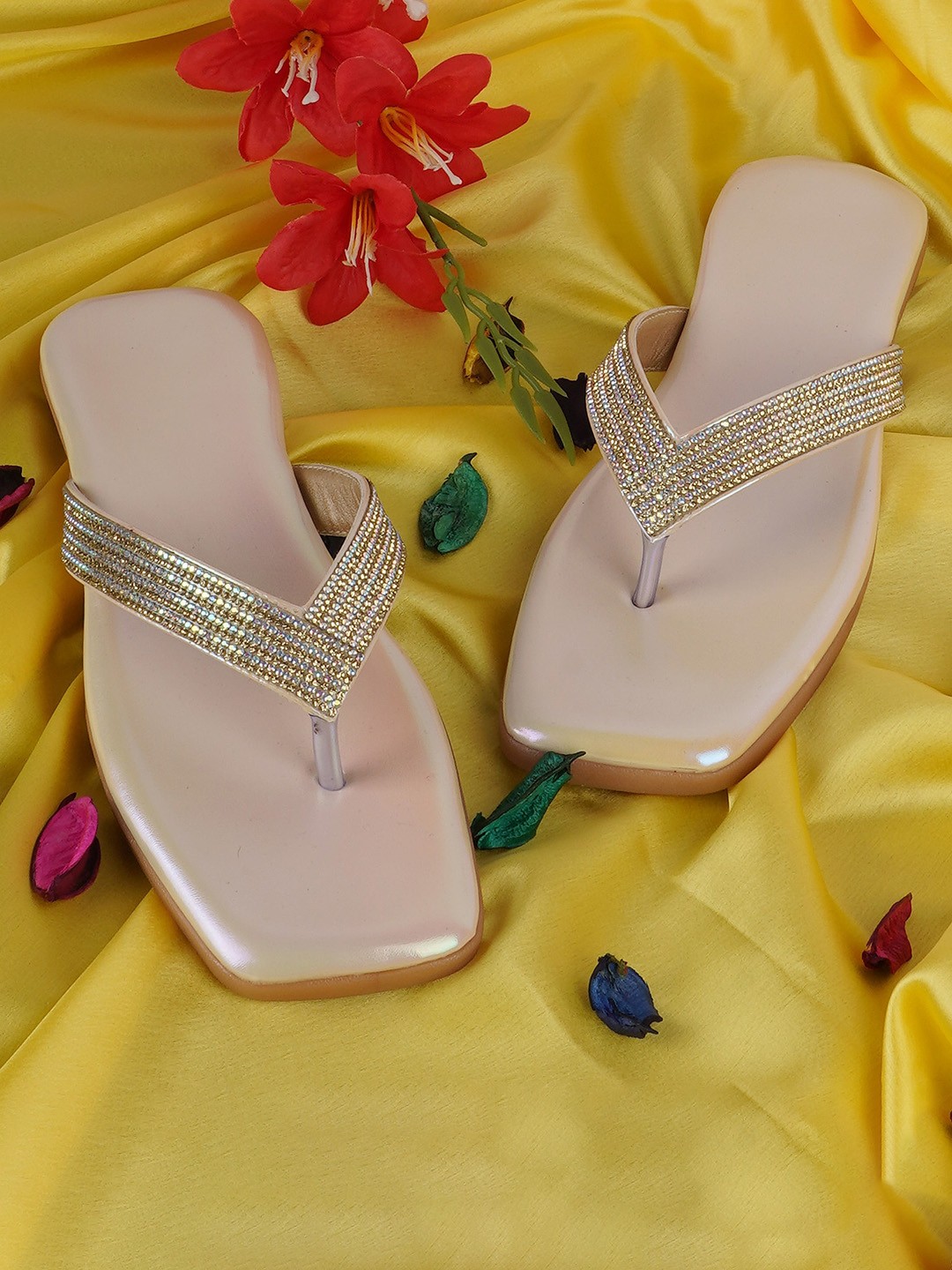 

BAESD Embellished Open Toe Flats, Silver