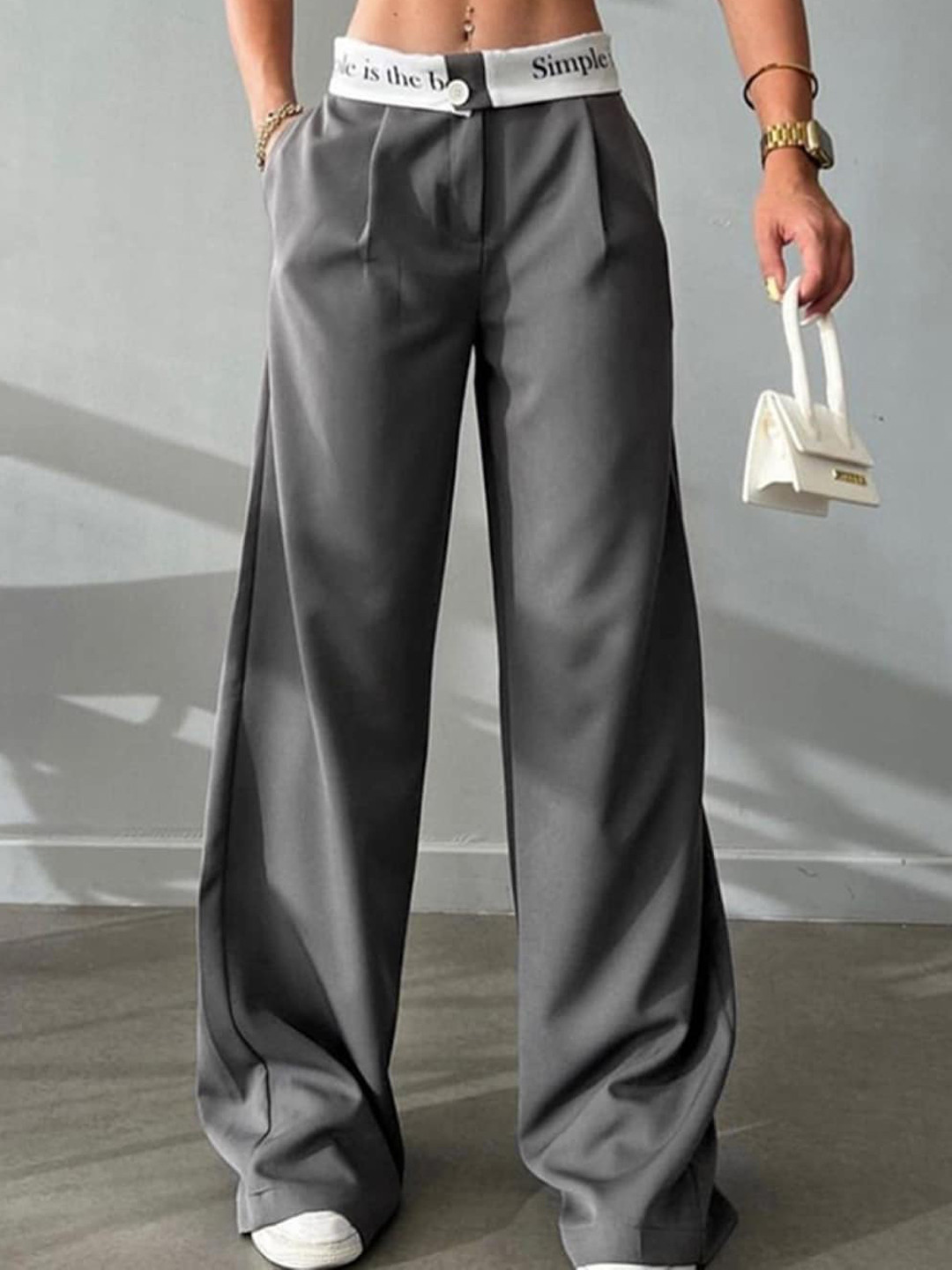 

Stylecast X KPOP Grey Women Mid Rise Original Trousers