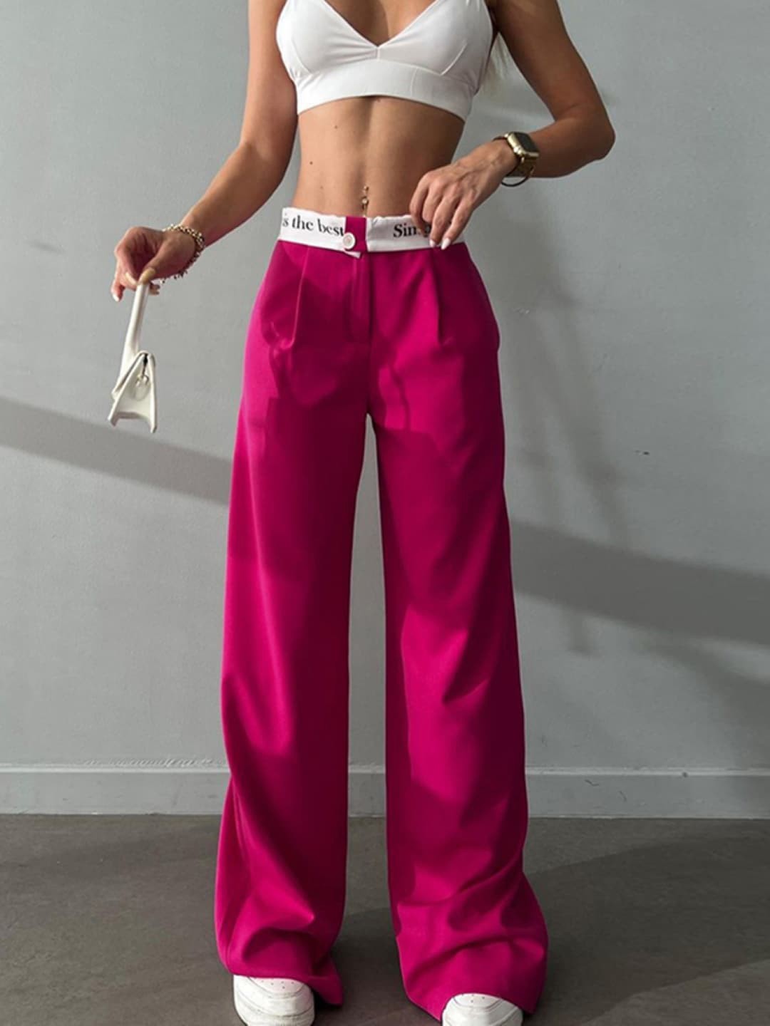 

Stylecast X KPOP Original Women Mid-Rise Plain Parallel Trousers Trouser, Pink