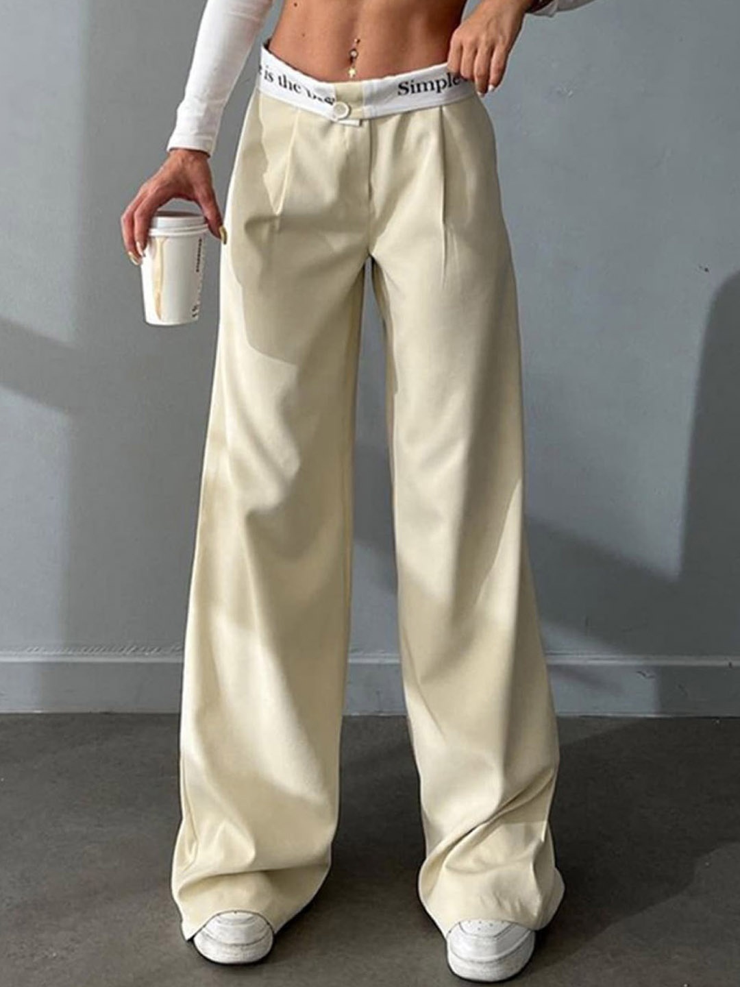 

Stylecast X KPOP Original Women Mid-Rise Plain Parallel Trousers Trouser, Cream