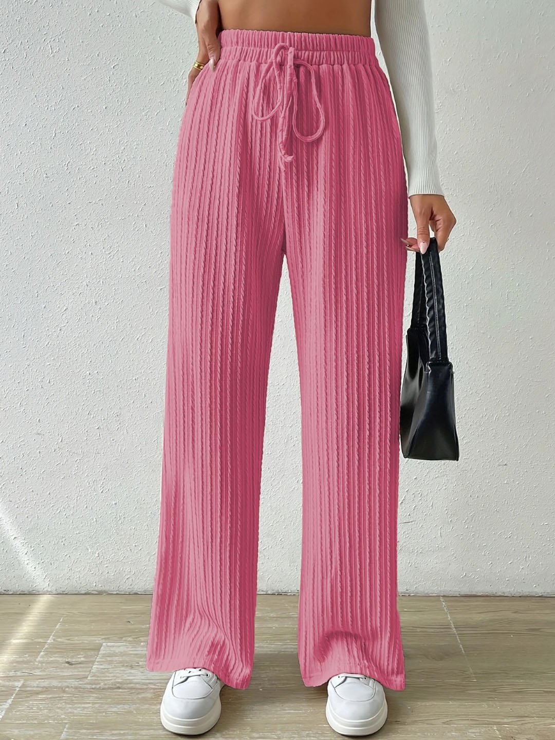 

Stylecast X KPOP Women Striped Original Pleated Trouser, Pink