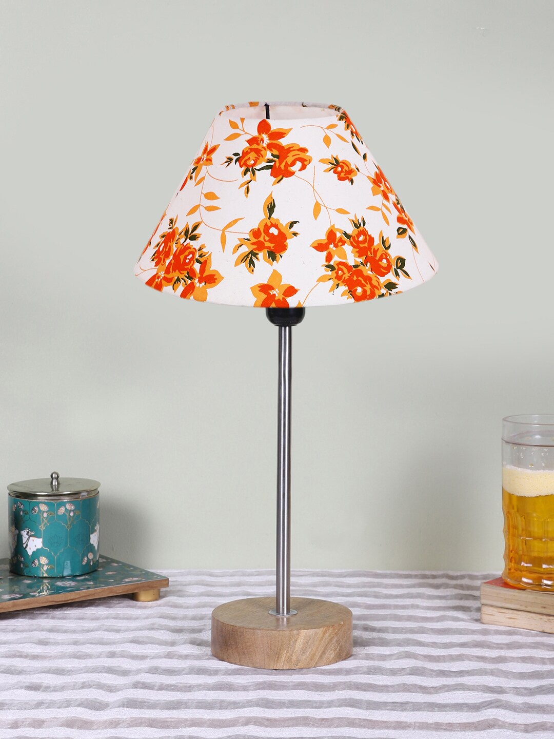 

Devansh White & Yellow Frustum Wooden Base Table Lamp
