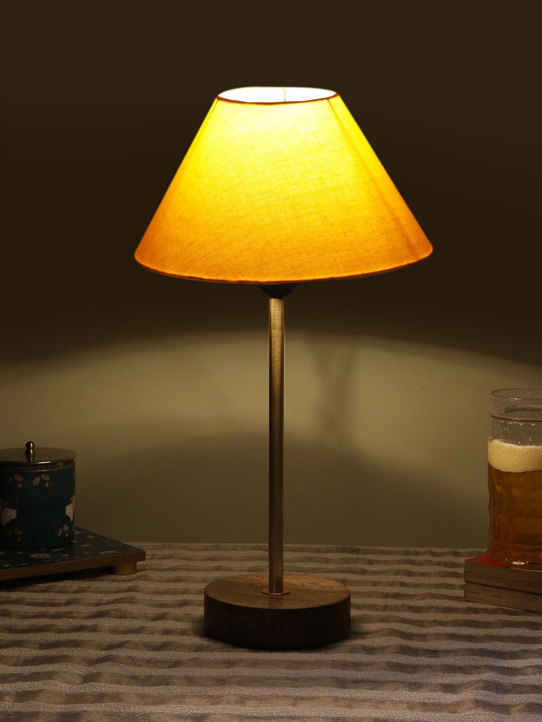 

Devansh Yellow Frustum Wooden Base Table Lamp