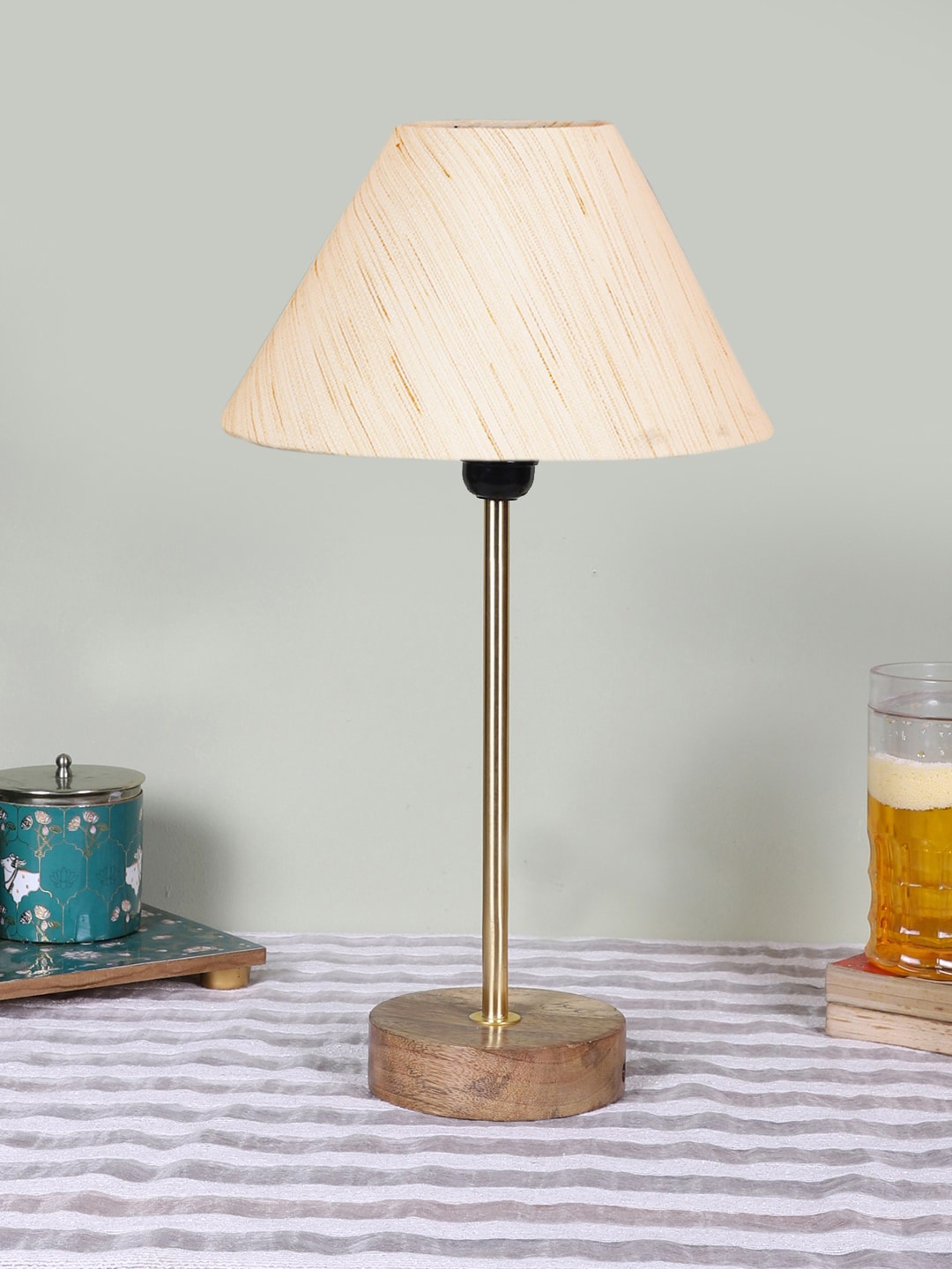 

Devansh Off White Frustum Wooden Base Table Lamp