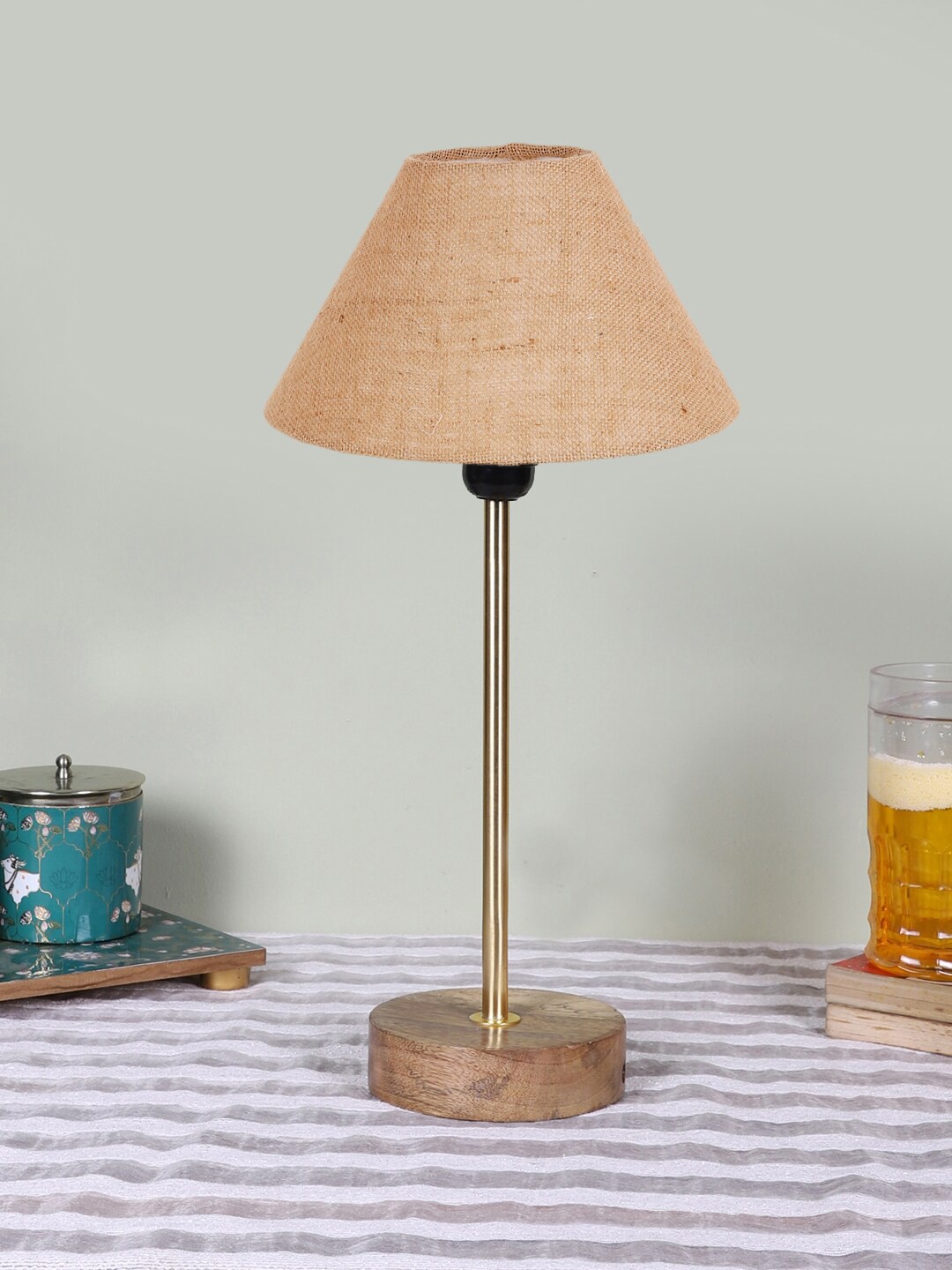 

Devansh Beige Textured Frustum Wooden Contemporary Table Lamp