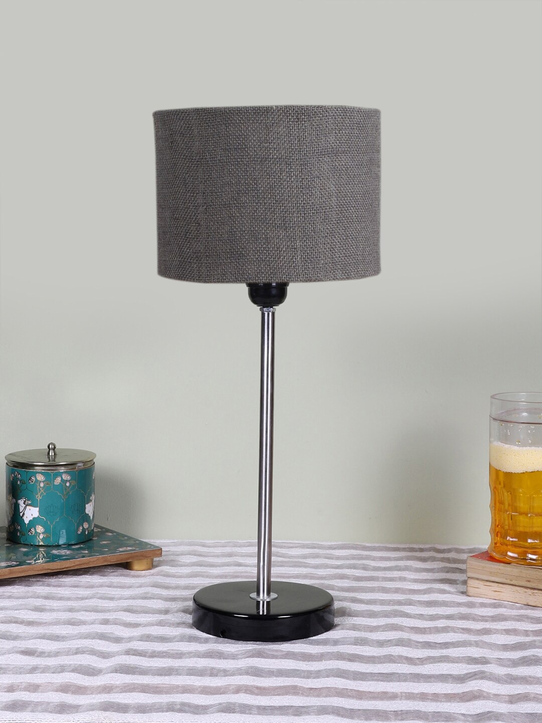 

Devansh Grey Textured Cylinder Wooden Contemporary Table Lamp