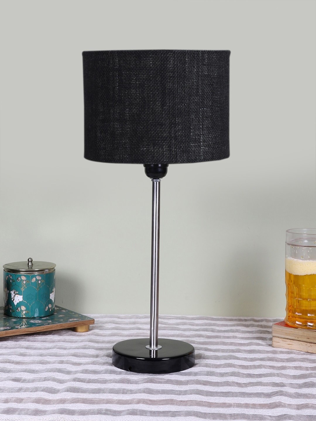 

Devansh Unisex Black Textured Cylinder Wooden Contemporary Table Lamp