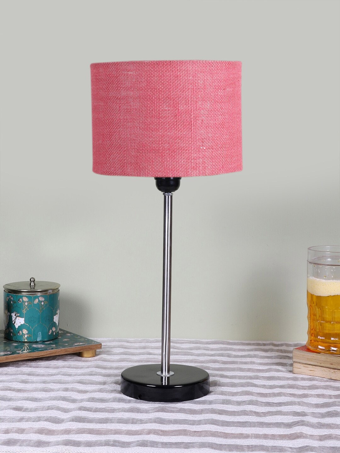 

Devansh Pink Textured Cylinder Wooden Contemporary Table Lamp