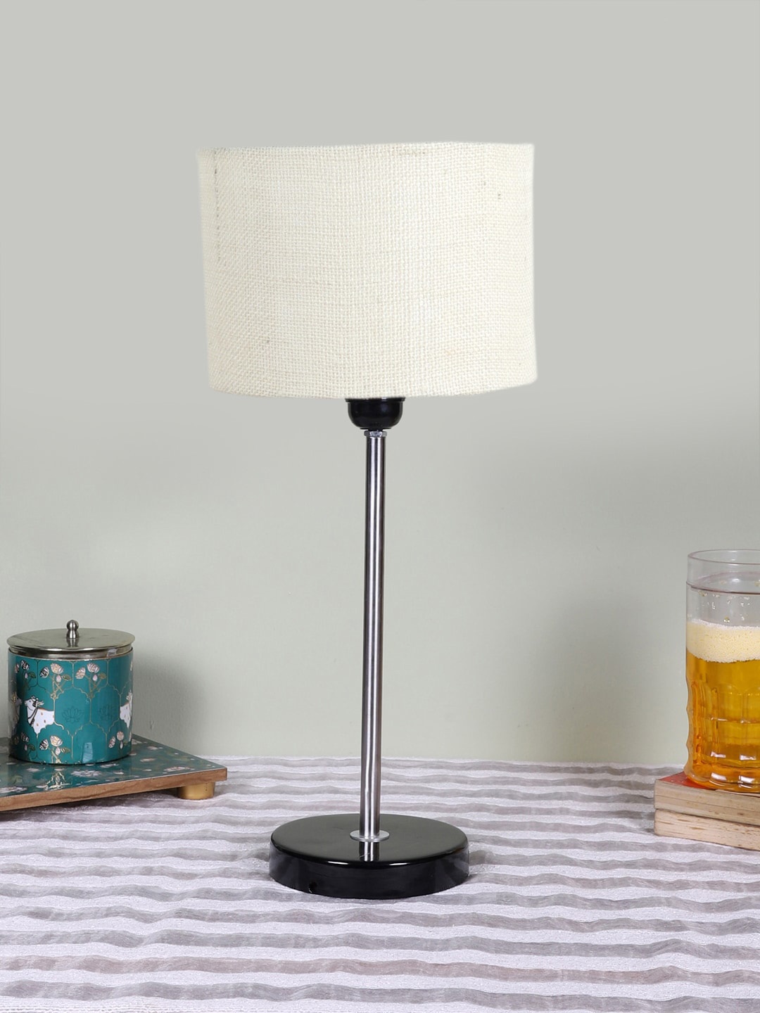 

Devansh White Textured Cylinder Wooden Contemporary Table Lamp
