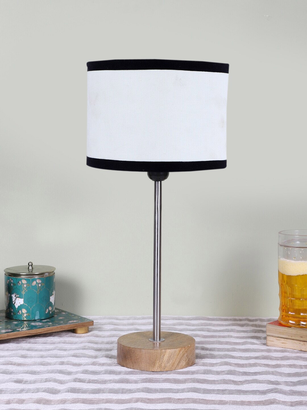 

Devansh White & Black Cotton Cylindrical Table Lamp
